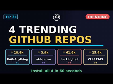 4 GitHub Repos Going NUCLEAR: RAG-Anything, video-use, hackingtool, CL4R1T4S #Shorts